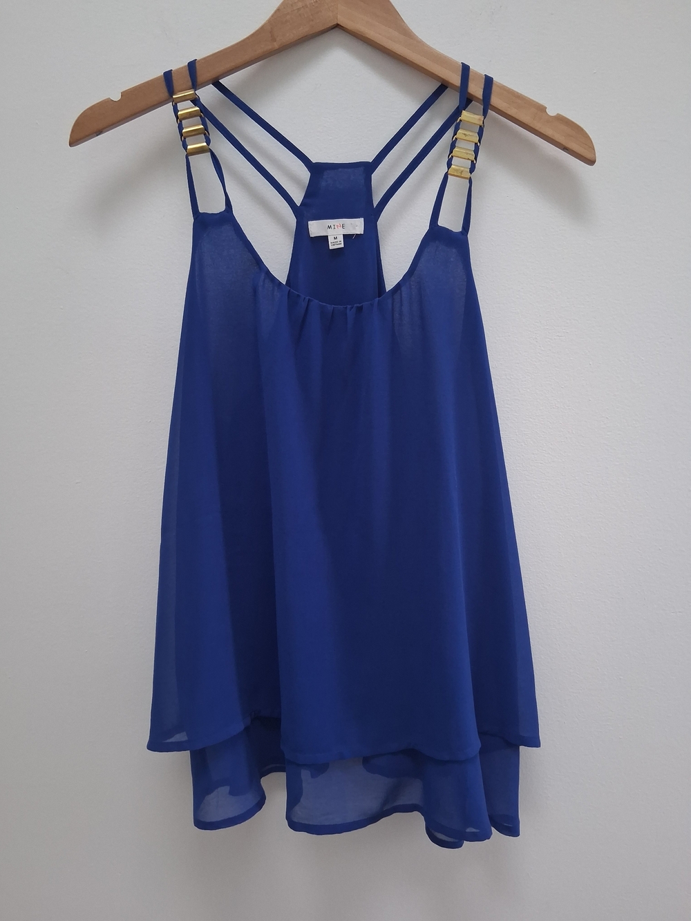 Royal Blue Layered Chiffon Camisole with Gold Accents Size Medium